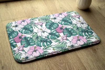 Produktbild von Badteppich Saugfähige - Badezimmer Teppich - Rutschfester Badvorleger Badematte - 90x60 cm - Monstera-Blätter