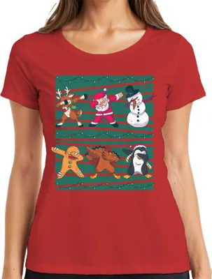 Produktbild von Dabbing Rentier Santa Schneemann - Weihnachten Weihnachtsgeschenk Christmas Damen T-Shirt, Rot, XXL