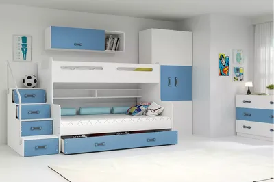 Produktbild von Kinderhochbett mit Stauraum und Matratzen 80x200 IDA 3 – Weiß / Blau