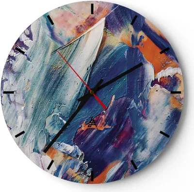 Produktbild von Wanduhr - Rund - Glasuhr - Die Farben Farbe Abstraktion - 30x30cm - Schleichendes Uhrwerk - Lautlos - zum Aufhängen bereit - Dekoration Modern - Wanddekoration aus Glas - C3AR30x30-5113