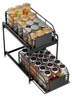 Produktbild von Ausziehbarer Schrank-Organizer 2-stöckiges Gewürzregal Metall 35,5x19x29 cm