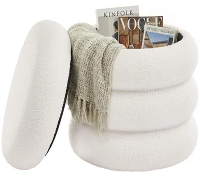 Produktbild von SONGMICS Schminkhocker, runder Hocker mit Stauraum, Teddyfleece, 43 x 47 cm