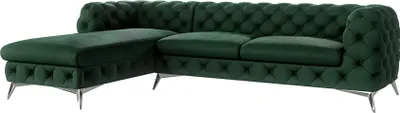 Produktbild von S-STYLE MÖBEL - Chesterfield Ecksofa Cleo mit Ottomane links und Silber Metall Füßen, aus Flasche Grün Samtstoff, B/T/H: 305 cm/ 200 cm/ 75 cm