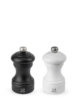Produktbild von PEUGEOT - Mühlenset Bistro 10 cm Pfeffermühle und Salzmühle - Stahlmahlwerk - Klassische Mahlgradeinstellung - Aus Holz mit PEFC-Siegel - Schwarz Weiß