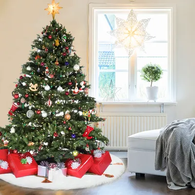 Produktbild von EINFEBEN Pluesch Weihnachtsbaum Roecke Weiss Weihnachtsbaumdecke Weihnachtsschmuck Kunstfell Weihnachtsbaumschuerze fuer Weihnachten und Neujahr Party Urlaub Heimdekorationen(122cm) Sonstige Weihnachtsdekorationen