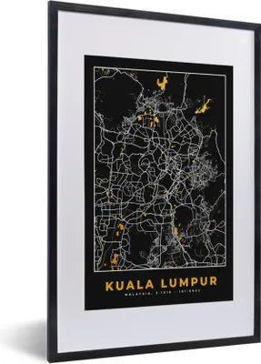 Produktbild von MuchoWow® Gerahmtes Poster Kuala Lumpur - Stadtplan - Gold - Karte 40x60 cm - Poster mit Schwarzem Bilderrahmen Wandposter Rahmen Foto Bilder - Poster in Rahmen