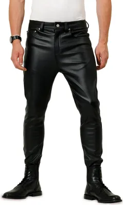 Produktbild von Bockle® F-Skinny Stretch Lederhose Leder Jeans Tube Röhre Skinny Slim Fit Herren Weiß Kunstlederhose, W34/L36