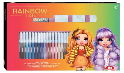 Zdjęcie produktu dla Zestaw do malowania i stemplowania Multiprint Rainbow High z flamastrami, 41 elementów