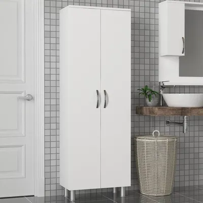 Obrázok produktu pre Skye Decor, kvalitná kúpeľňová skrinka, biela, 59,4 x 173,6 x 31,5 cm | 100 % melamínom potiahnutá drevotriesková doska, hrúbka 18 mm | Možnosť montáže na stenu, množstvo políc, elegantný dizajn.
