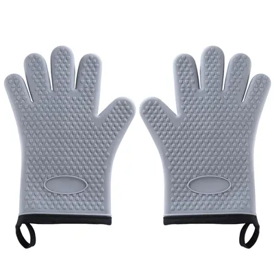 Produktbild von Hitzebeständig  Silikon Ofenhandschuhe Hitzebestaendig/Back Zubehör - Grillhandschuhe Backofen Handschuhe für Küche,（grau）
