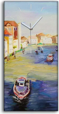 Produktbild von Dekor Leinwand Uhr Wandbilder 30x60 Venedig Italien Stadt Wasser boote - weiße Hände