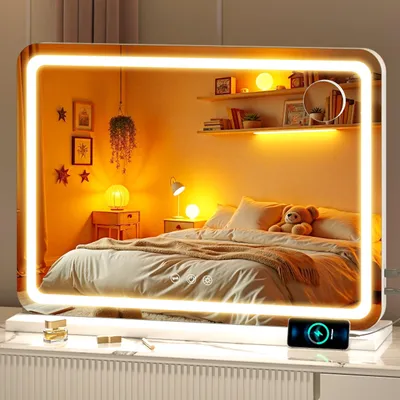 LED-Schönheitsspiegel 70x50 cm, 10-fach Vergrößerung, Touch, weiß