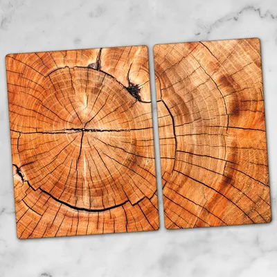 Produktbild von Glas-Herdabdeckplatten Glaskeramikkochfeld-Abdeckung Spritzschutz Schneidebrett Zweiteilige Glas 70x52 Holz Stamm