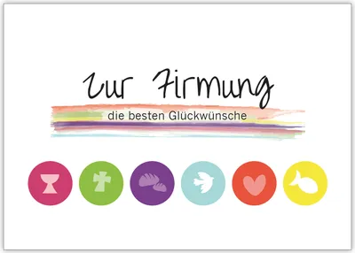 Produktbild von 4x Moderne Grusskarte mit christlichen Symbolen in Regenbogen Farben "Zur Firmung die besten Glückwünsche"