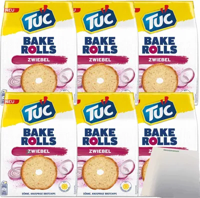 Produktbild von TUC Bake Rolls Brotchips Zwiebel  6er Pack (6x150g Packung) + usy Block