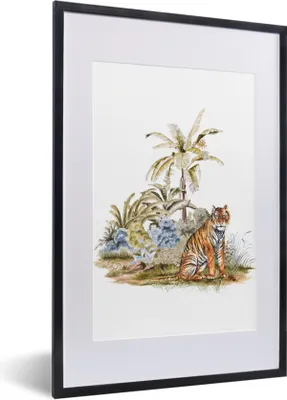 Produktbild von MuchoWow® MuchoWow® Gerahmtes Poster Tiger - Gemälde - Baum 40x60 cm - Poster mit zchwarzem Bilderrahmen - Poster in Rahmen