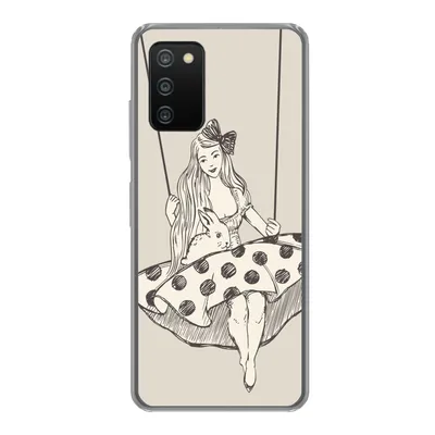 Produktbild von MuchoWow® Handyhülle Schutzhülle Hülle für Samsung Galaxy A03s Mädchen in gepunktetem Kleid mit Kaninchen Silikon Softcase Handy Hülle - Schutz