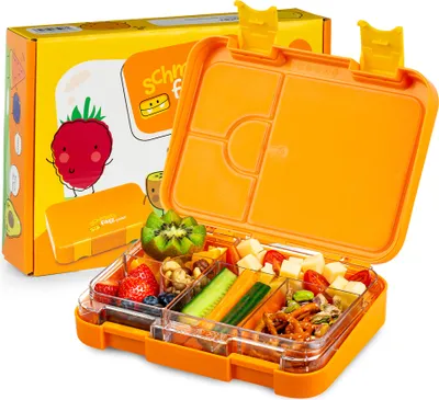 Produktbild von Schmatzfatz Junior Brotdose für Kinder mit Fächern, Bunte Kinder Brotdose, Bento Brotdose Unterteilt & Auslaufsicher, BPA-Freie Lunchbox für Kindergarten/Kita, Kinder Bento Box, Sichere Vesperdose
