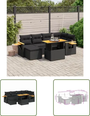 Produktbild von The Living Store 7-tlg. Garten-Sofagarnitur mit Kissen Schwarz Poly Rattan