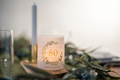Produktbild von Windlicht Banderole für Kerzengläser Design Schön, dass du da bist 80 - 12 Stück
