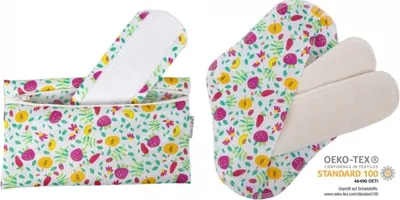 Produktbild von Popolini Waschbare Damenbinden Flexi 2er Set mit Nässeschutz im Stoffbeutel PES, Frottee Soft & Staydry