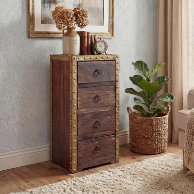 Zdjęcie produktu dla Duran komoda, szafka, 4 szuflady 70x33x26cm Shabby-Look Vintage ~ brązowy
