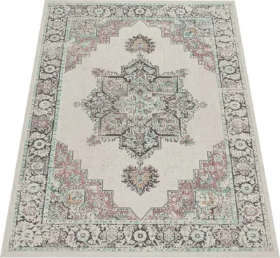 Produktbild von Outdoor Teppich Orientalisch Vintage Balkon, Terrasse schmutzabweisend Creme Rechteckig 60x100 | 100% Polypropylen | Florhöhe: 2 mm | pflegeleicht