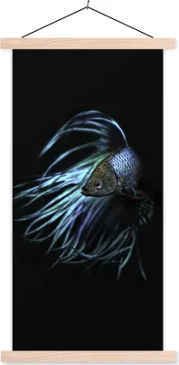 Produktbild von MuchoWow® Textilposter Fische - Meerestiere - Blau - Schwarz 60x120 cm mit holzfarbenen Rahmen - Holz