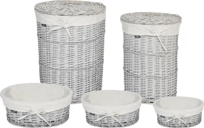 Produktbild von BELIANI Weidenkorb Weiß aus Weide Innenfutter aus Stoff Boho Modernes Design