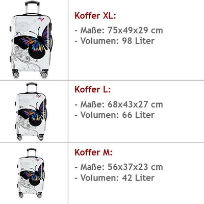 Image de MONZANA® Lot de 3 Valises de Voyage Butterfly Valise Rigide Trolley Valise ABS revêtement PC avec Cadenas à Combinaison