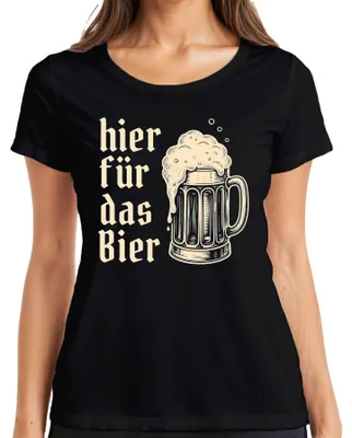 Immagine prodotto di Maglietta da donna, colore nero, taglia XL, con scritta "Oktoberfest", ideale per feste a tema birra, con immagini di boccali, lederhosen e addii al nubilato