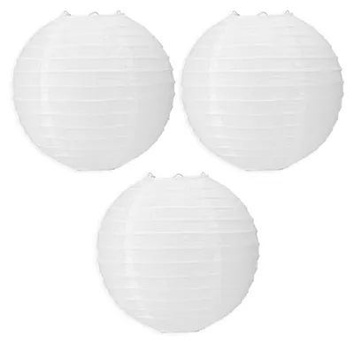 3er-Set weiße Papierlaternen 20 cm, runde Lampions, Bambusstil