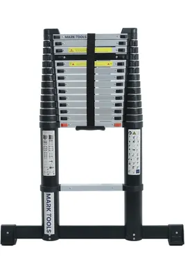 Zdjęcie produktu dla Drabina teleskopowa Mark Tools Pro 4,80 m - aluminiowa - z drążkiem stabilizującym i wolnymi drenami