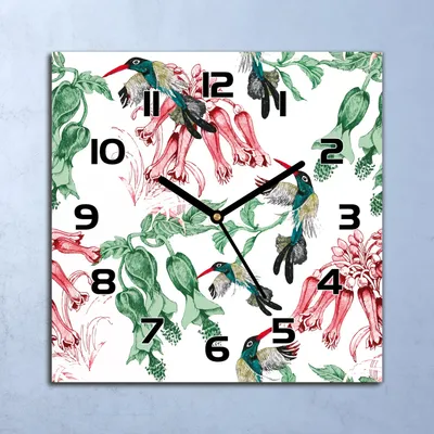 Produktbild von Wanduhr Echt-Glas-Küchenuhr Blumen und Vögel Quarz Lautlos 30x30 Deko Bilder