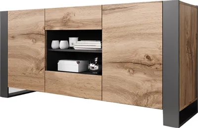 Image de Best Mobilier Willow - buffet bas - effet bois et gris - 2 portes, 2 tiroirs et 2 niches - 164 cm , Bois / Gris