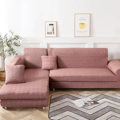 Produktbild von L-Form-Stretch Sofabezüge Polyester Elasthan Stoff Slipcover 2ST Polyester-Gewebe Stretch Slipcovers + 2pcs Kissenbezüge für modernes Schnittsofa, rote Bohnen Paste