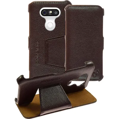 Produktbild von PhoneNatic Echt-Lederhülle kompatibel mit LG G5 - Leder-Case braun + Glasfolie