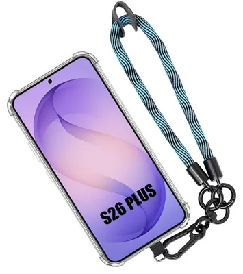 Image de Coque pour Samsung Galaxy S26 Plus, Silicone Transparent Antichoc avec Bracelet Bleu