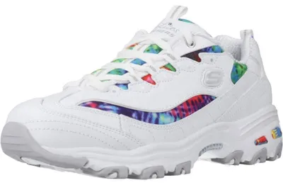 Imagen del producto de Zapatillas bajas Skechers D'lites Summer Fiesta para mujer, color blanco, con detalles de cuero y malla multicolor