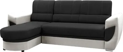 Produktbild von Schlafsofa, Ecksofa mit Bettkasten, einzigartige Ottomanenform, L-förmiges Ecksofa, moderne konturierte Armlehnen, elegante Steppung, Ottomane links oder rechts, Lounge-Ecke, Wohnzimmer, Schlafzimmer, Gästezimmer, Wohnzimmer, Couchgarnitur - Ecksofa TIMO Schwarz + Weiß (Links)