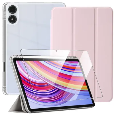 Image de Coque + Verre Trempé pour Xiaomi Redmi Pad Pro 12,1 Pouces, Protection avec Porte-Stylet - Rose