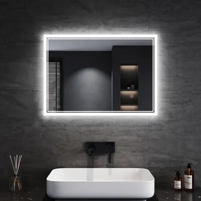 Obrázok produktu pre SONNI LED kúpeľňové zrkadlo 50 × 70 cm kozmetické zrkadlo IP44 kúpeľňové zrkadlo energeticky úsporné vodotesné a proti zahmlievaniu dotykový spínač