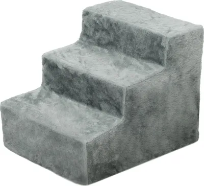 Produktbild von Faltbare Haustiertreppe, 3 Stufen, waschbarer Plüschbezug, Spanplatte, 46 x 35 x 35 cm, Hellgrau