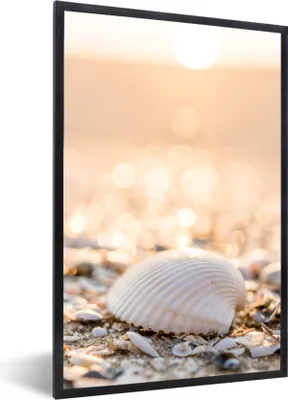 Produktbild von MuchoWow® Gerahmtes Poster Muscheln - Weiß - Strand - Sommer 20x30 cm - Poster mit Schwarzem Bilderrahmen Wandposter Rahmen Foto Bilder - Drucken - Bilder Poster im Rahmen