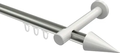 Produktbild von Interdeco Innenlaufstange / Gardinenstange mit Innenlauf Edelstahl-Optik / Weiß, Typ Prestige Savio (Kegel), 20 mm Ø 1-läufig, 120 cm
