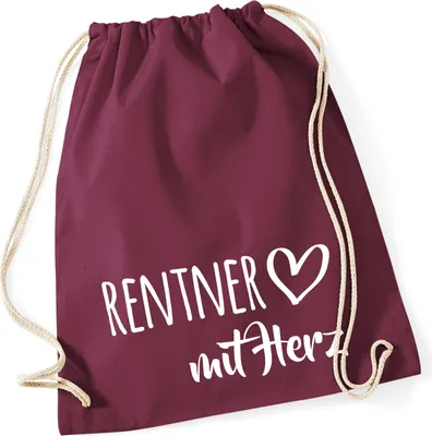 Produktbild von Huuraa Turnbeutel Rentner mit Herz 12 Liter Burgundy Baumwolle Rucksack Geschenkidee