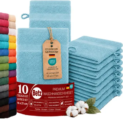 Produktbild von Betz 10 Stück Waschhandschuhe 16x21 cm PREMIUM 100% Baumwolle Farbe: ocean