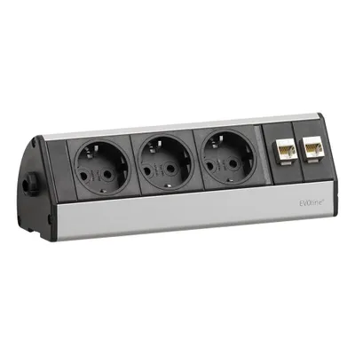 Produktbild von EVOline 93004783 Steckdosenleiste ohne Schalter 3fach Schwarz, Silber Schutzkontakt 1St