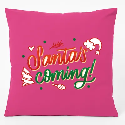 Produktbild von Huuraa Kissen Santa is Coming Schriftzug 40x40cm mit Füllung Fuchsia Baumwolle Dekokissen Geschenkidee
