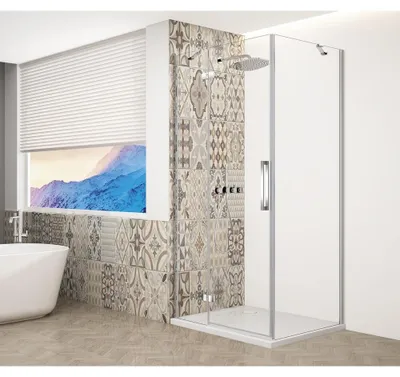 Imagen del producto de TRINITY CHROME: Cabina de ducha cuadrada de 900x900 mm, entrada por un lado, cristal transparente, para instalación en la esquina izquierda
